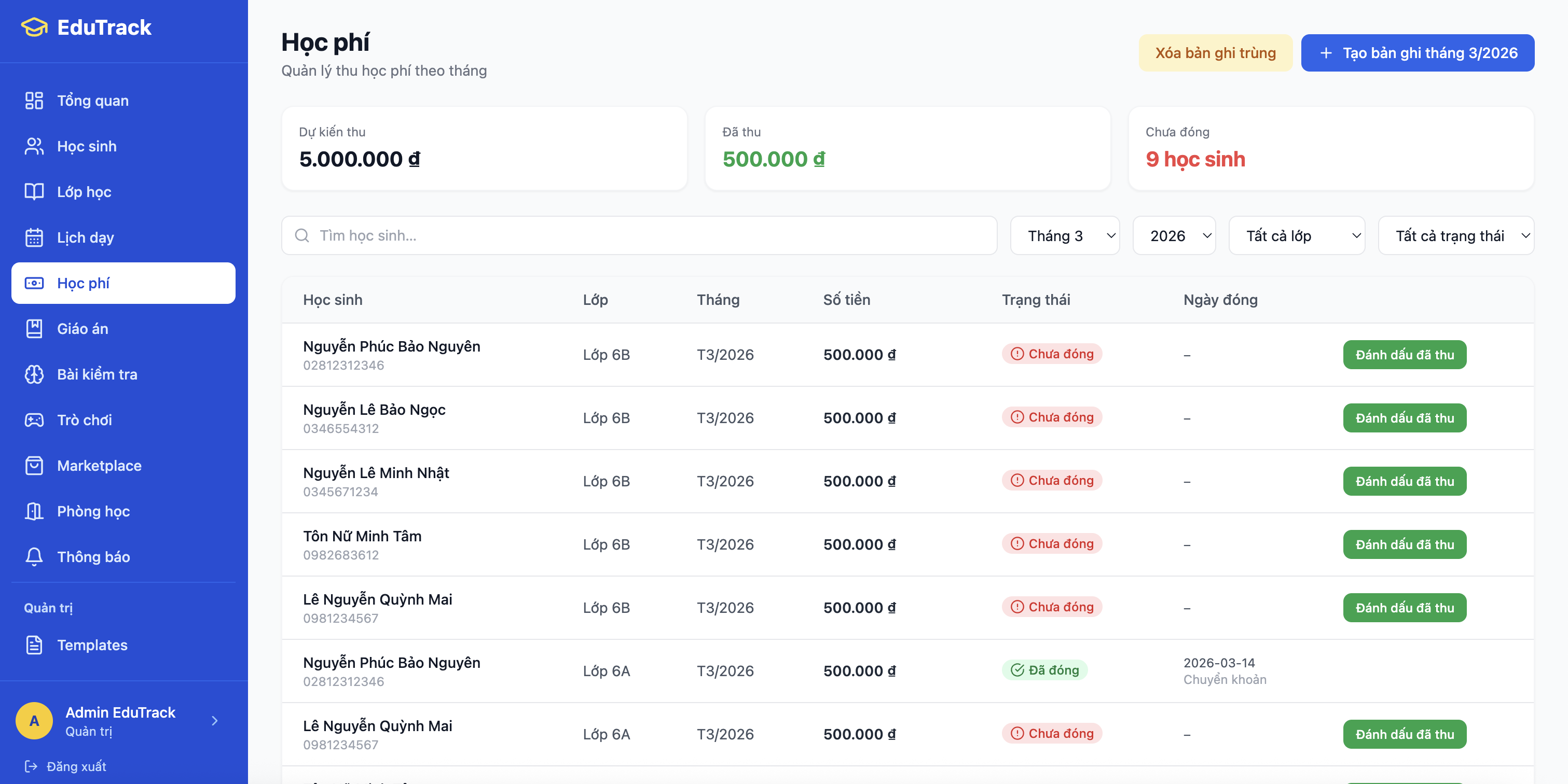 Quản lý học phí