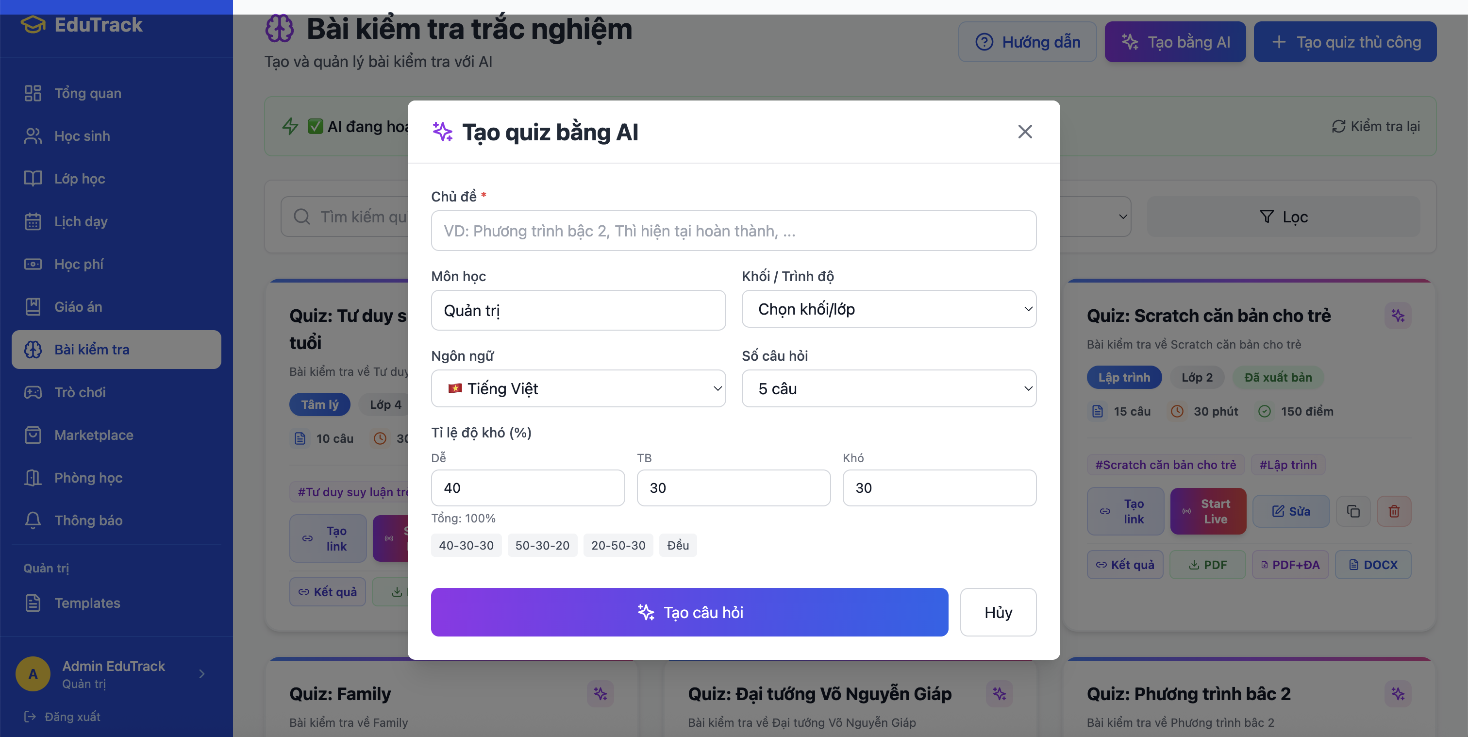Tạo Quiz bằng AI