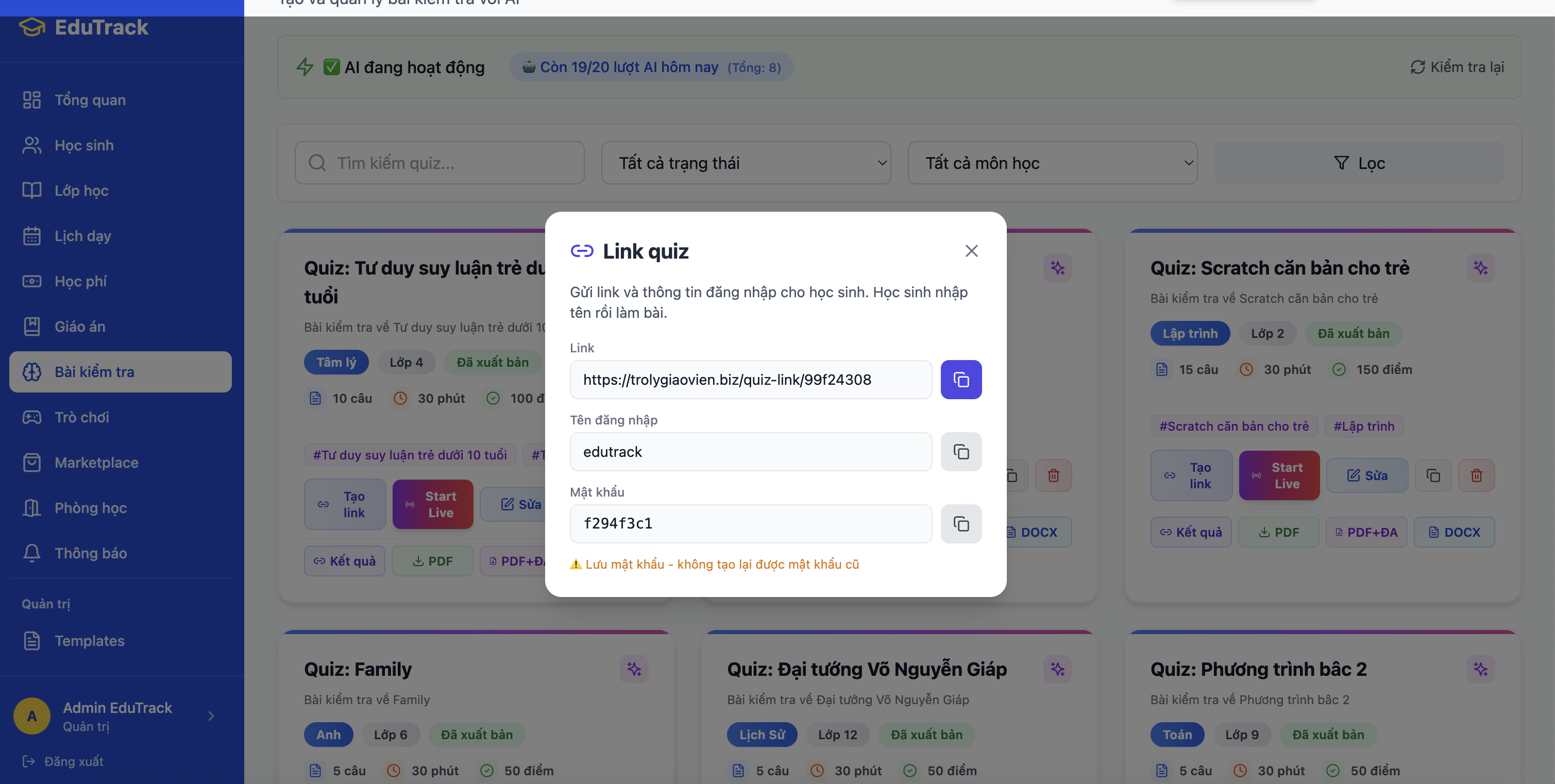 Tạo link cho học sinh